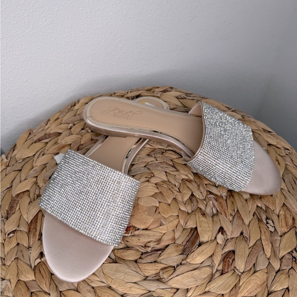 Jewel Badgley Mischka Sandal Flats Khaleesi Jeweled Slides Rhinestone Crystal - Picture 5 of 8